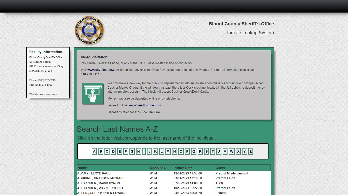 Search A-Z - Currently Booked - bcso.com